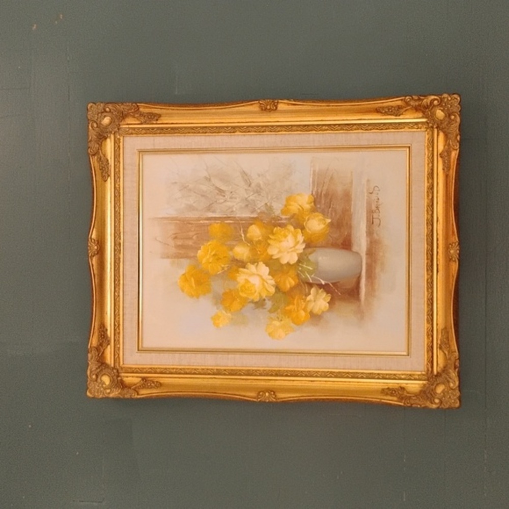 Jacques Brissaud Original Signed Oil Painting Floral Design, 21.25” X 3”X17" Exc